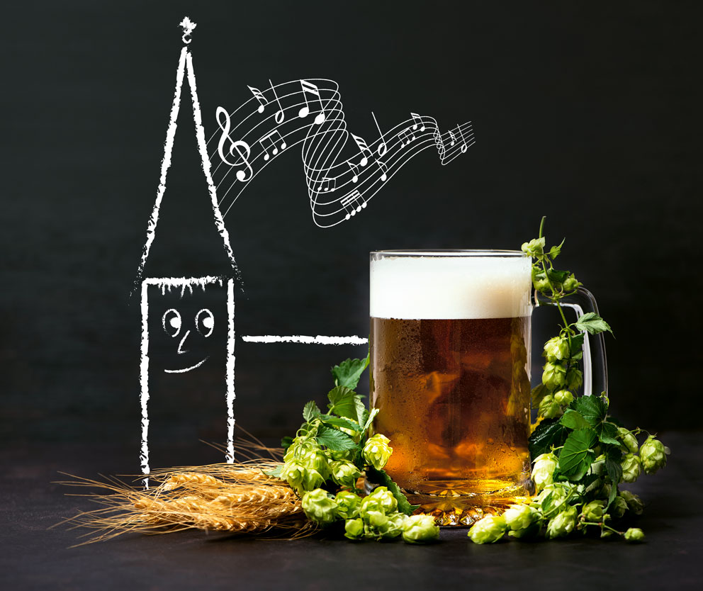 Kirche mit Bierkrug